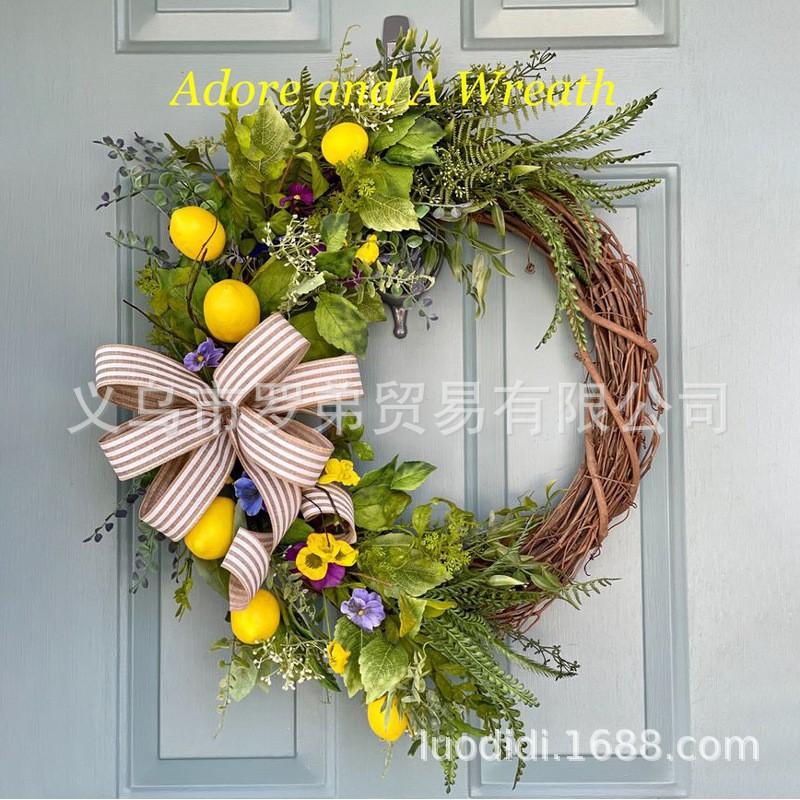 Artificial Lemon Peony Wreath Wall Hanging Decor Door Home Festival Party Decoration