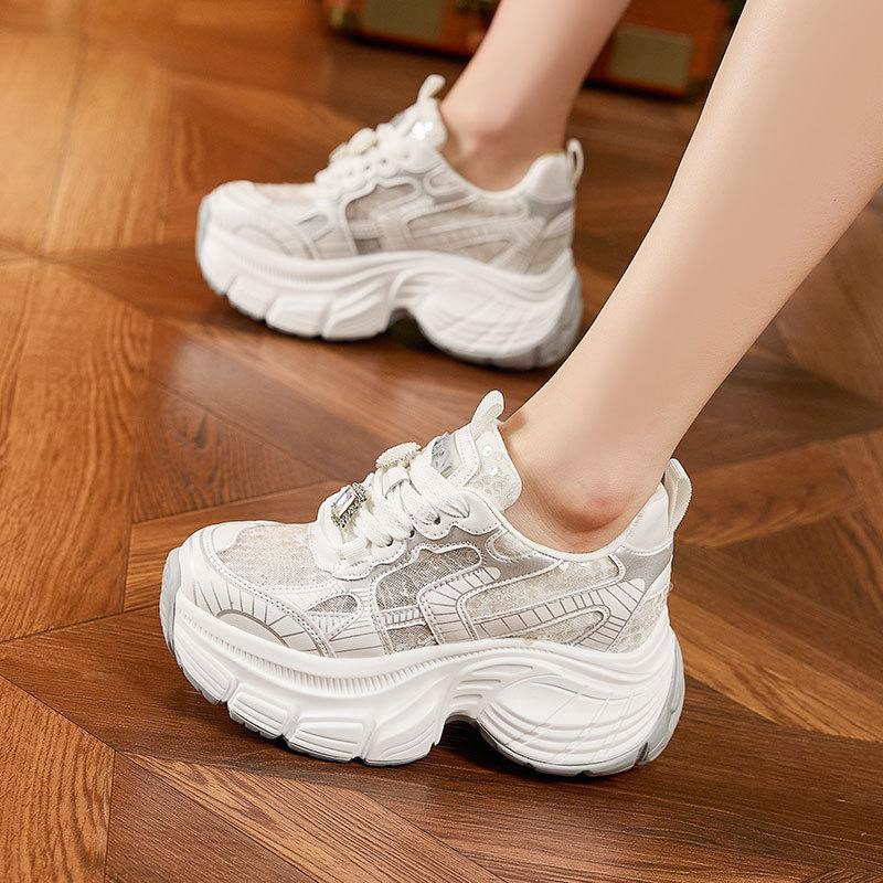 

Platform dad shoes women s new summer hollow mesh shoes fashionable versatile small inner height increase women s shoes 34 білий