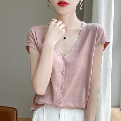 New Summer Style Wool Cardigan Thin V-neck Regular Sweater Women's Knitwear
