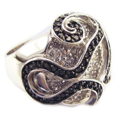 Schwarz-weißer 'Romy' Silberring