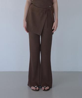ODER [Set]_Slim Fit Bootcut Pants + Layering Skirt-Brown