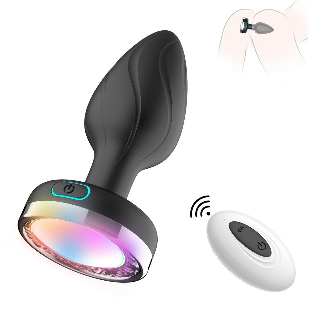 Soft Anal Vibrator Butt Plug with Colourful Light Base Male Prostate Massager Vagina Stimulator Adults Sex Toys Men Mastubation