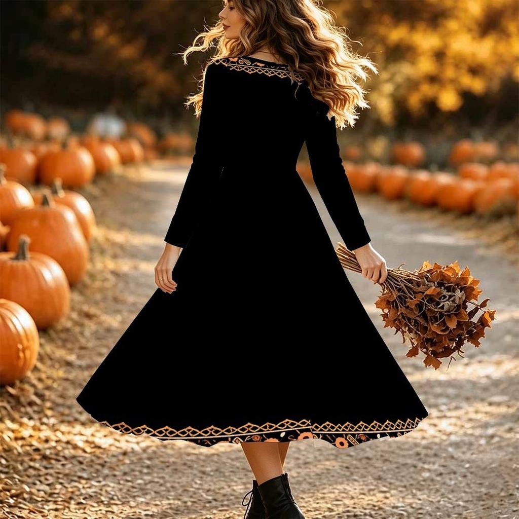 Halloween Women's Butterfly Print Midi Dress A Line Dress Vacation Casual Daily Regular Fit Long Sleeve V Neck Black Spring Fall