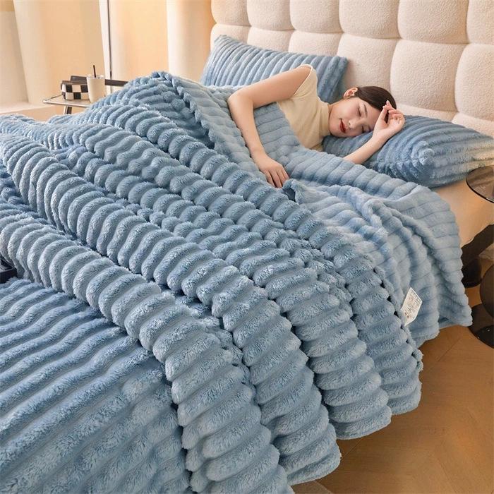 Rabbit Fur Plush Flannel Blanket - Coral Fleece Nap & Air Conditioning Cover, Thickened Small Summer Blanket