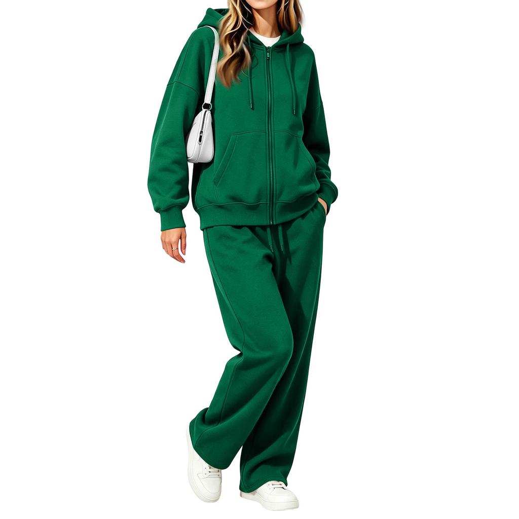 Women's Casual Zip Up Hoodie and Wide Leg Pants Two Piece Set for Fall Winter