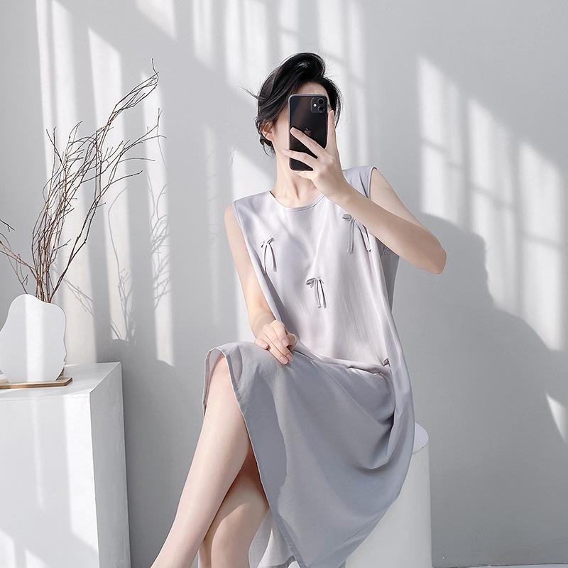 New 11-year-old nightgown women's summer with chest pad cotton and silk sleeveless vest pajamas thin summer women's summer home