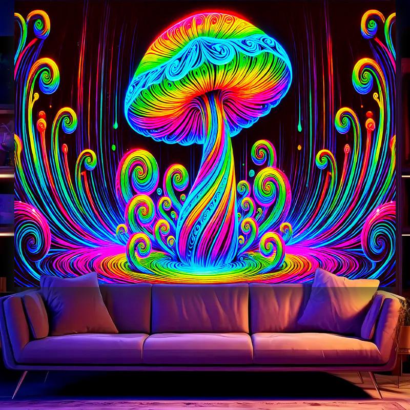 Arazzo Artistico Fungo Arcobaleno Neon Vibrante Psichedelico Soggiorno Divano Sfondo Decorazione Murale Accento per la Stanza