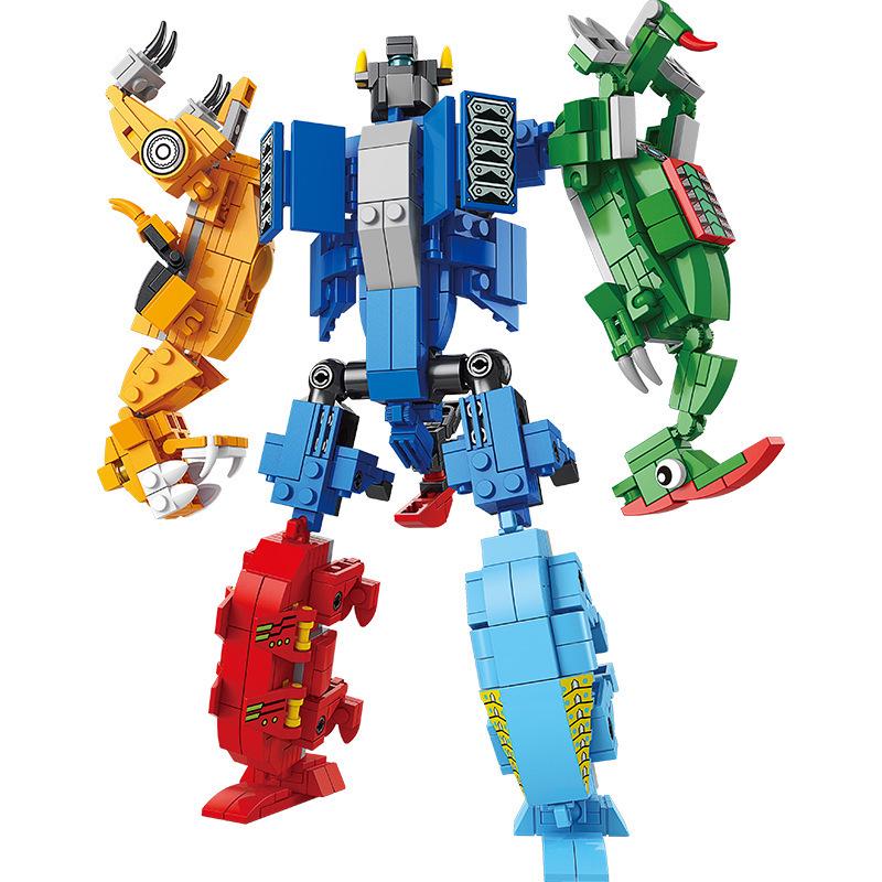 Lele Brothers Dinosaur Robot Building Blocks: Animal Model Puzzle Toy for Kids