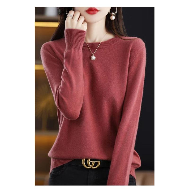 Women's Autumn And Winter Round Neck Sweater Women's Pullover Knit Sweater Solid Color Inner Layer Long Sleeved