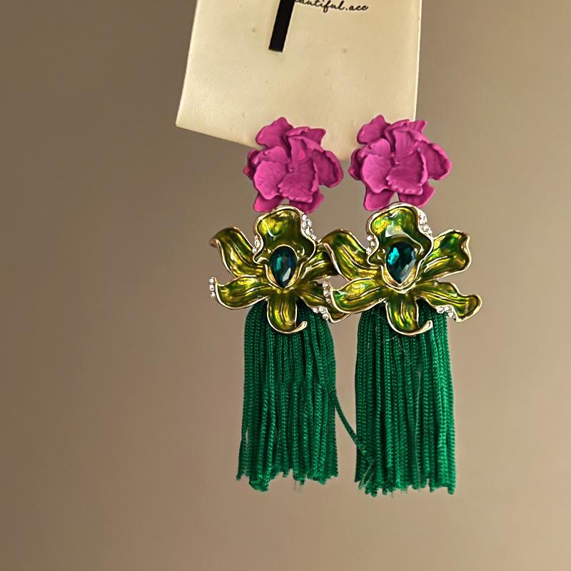 Silver Needle Sweet Flower Butterfly Pearl Tassel Earrings Trend Stud Earrings Temperament Earrings Women