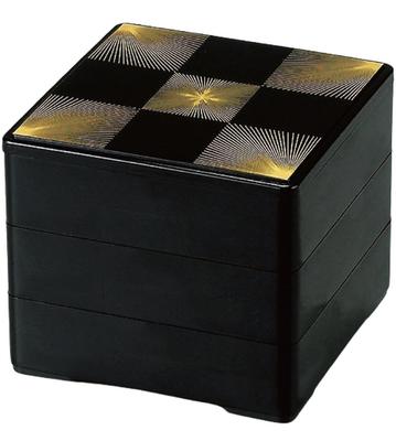 Jubako 3-stöckige Maße Aya Jubako Kuromatsuba Ichimatsu xx Hergestellt in Japan J-Küchen 4,5 13,4 cm 13,4 cm 12,7 cm