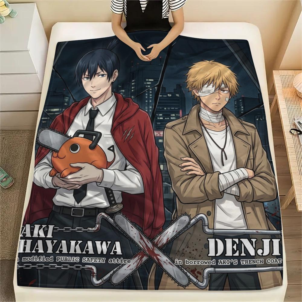 1PC Chainsaw Man Patterned Flannel Blanket Suitable For All Seasons For Home Decor Warmth And Comfort Gifts Holiday Present