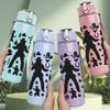 1PC Martial Arts Fighter Silhouette Group 750ml Color Plastic Sports Water Bottle Leakproof Flip Straw Lid Suitable for Sports Office Home Use