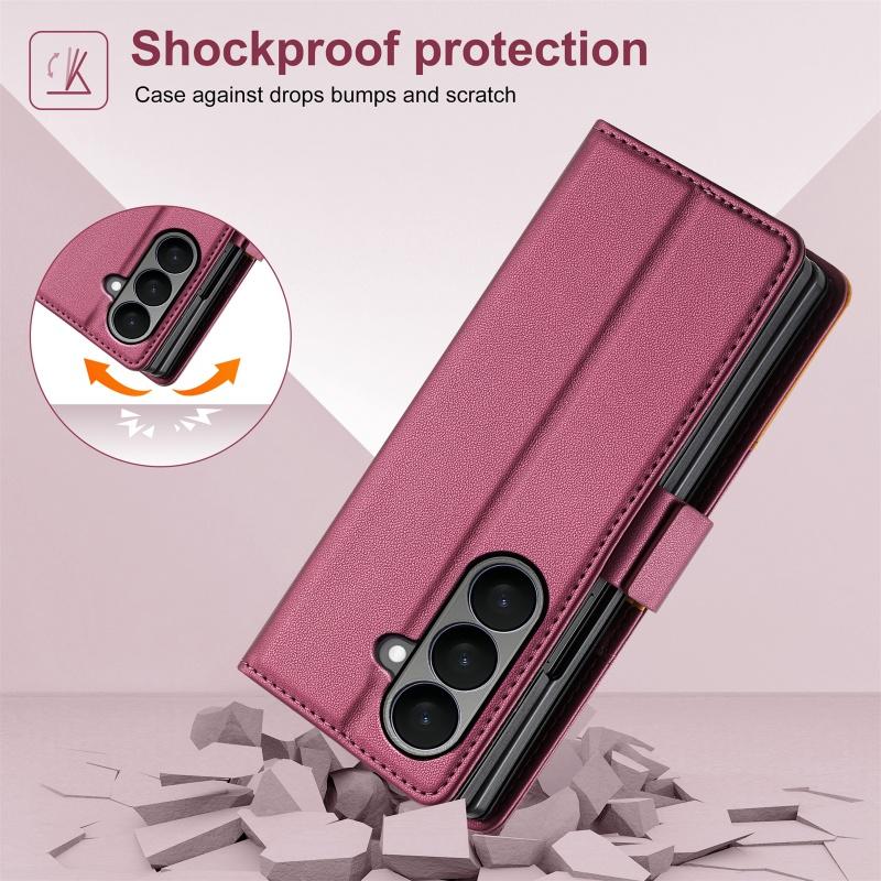 Luxury Magnetic Anti-theft Brush Leather Wallet Card Slot Phone Case for Samsung Galaxy Z Fold 7 6 5 4 3 Purse Holder Cover Etui