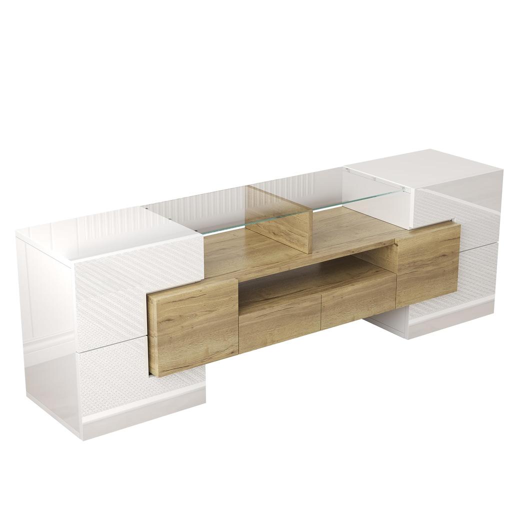 TV-Schrank, Hochglanz Lowboard mit mehrfarbiger LED-Beleuchtung, 6 Türen, 2 Schubladen