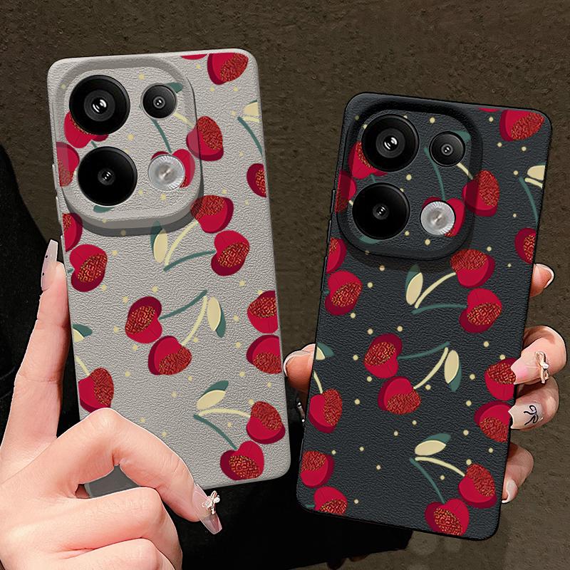 Luxus Kirschblüten-Print TPU Mattleder-Textur Schlanke Hülle Für Xiaomi 13T Pro Poco X6 Redmi Note 14 13 12 Pro 11 Weiche Stoßfeste Schutzhülle