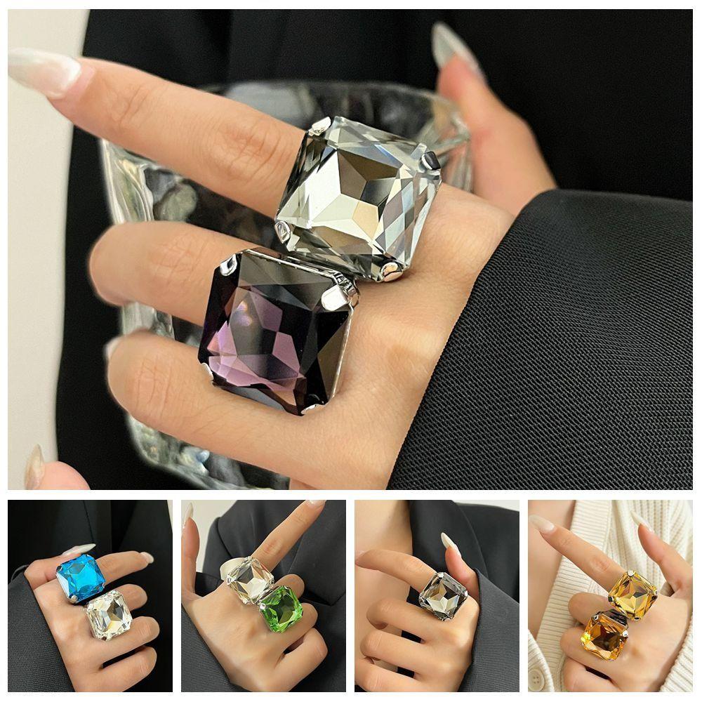 Square Shape Vintage Wedding Ring Rhinestone Crystal Large Crystal Ring  Party Accessories