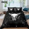 Cow Skull Bed Cover Queen Size Sunflower Cattle/Bull Skeleton Bed Linen Package Botanical Floral Leaves Boho Tribal Polyester Fabric Quilt Cover