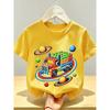 European Sizes Creative Building Block Truck Print Kids' Short Sleeve Cotton T-Shirt, Boys' Top, Soft, Breathable, Skin-Friendly