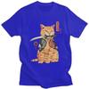 Japanese Samurai Cat Graphic Tee Pure Cotton Streetwear T-Shirt Breathable Casual Top