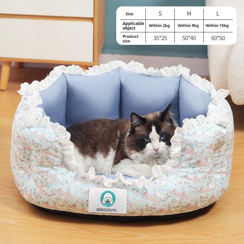 

2024 Нові свіжі квіткові фрагменти Мереживне гніздо для домашніх тварин Матрац для сну собаки Гніздо для котів Милий стиль Чотири сезони Універсальний диван-ліжко для котів 50x40cm