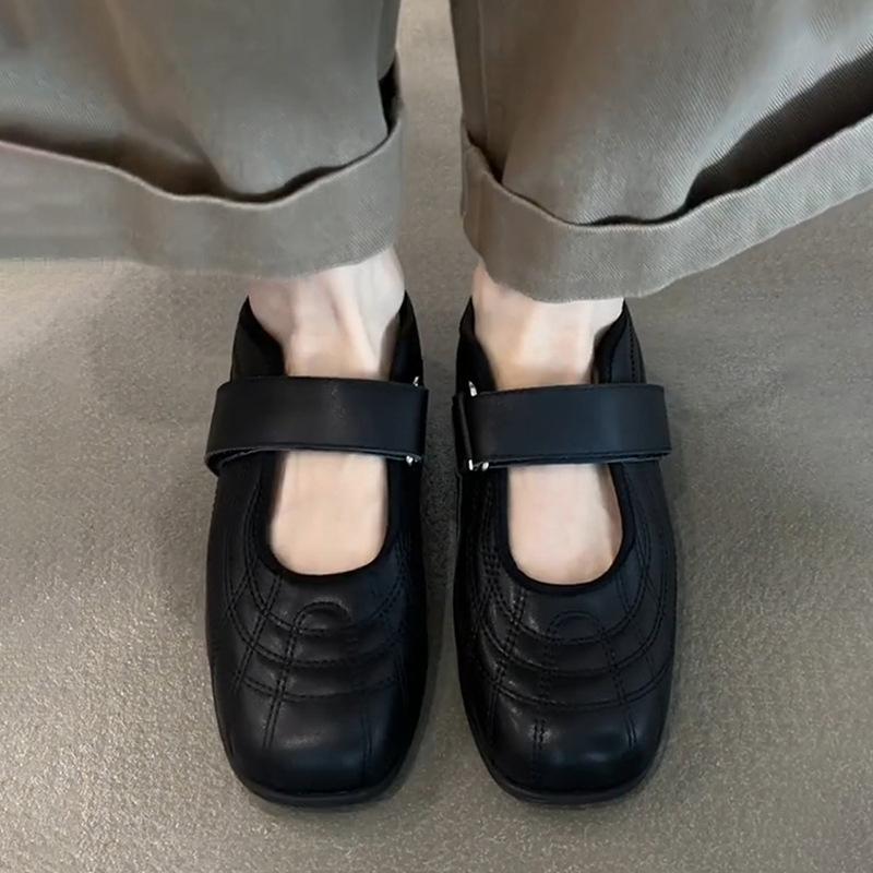 Sheepskin version~ 2025 new Korean version Velcro flat Mary Jane women's fashion versatile sports style ballet shoes