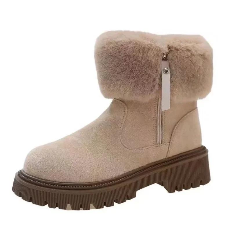

Fashion 2024 Fashion Ladies Shoes Side Zip Women s Boots Winter Round Toe Suede Warm Solid Short Barrel Block Heel Plus Size Boots 35