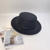 New Leather Rope Flat-top Woolen Top Hat Women's Autumn and Winter Temperament Elegant and Fashionable Versatile Flat-brimmed Felt Hat Men's Stage