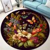 Solid Black Base Circular Floral Decor Mat Realistic Big Sunflower Printed Round Rug for Fresh Cozy Living Room Space