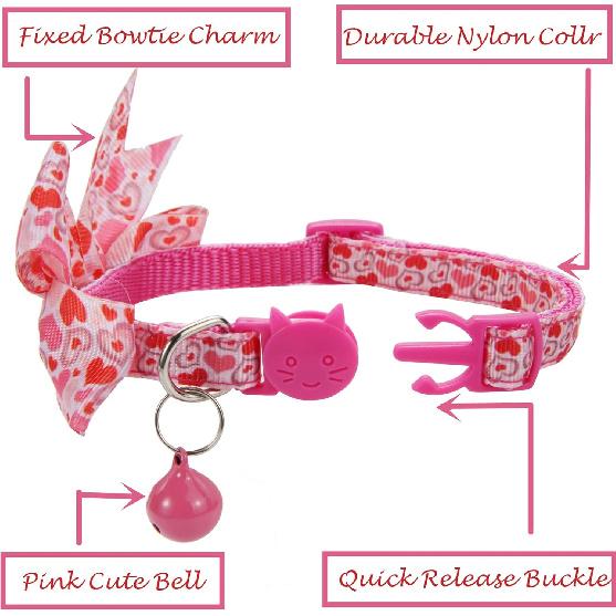 BoomBone Valentines Day Cat Bow Tie Collar Adjustable Breakaway Collar with Bells, Heart Bowtie Kitten Collar