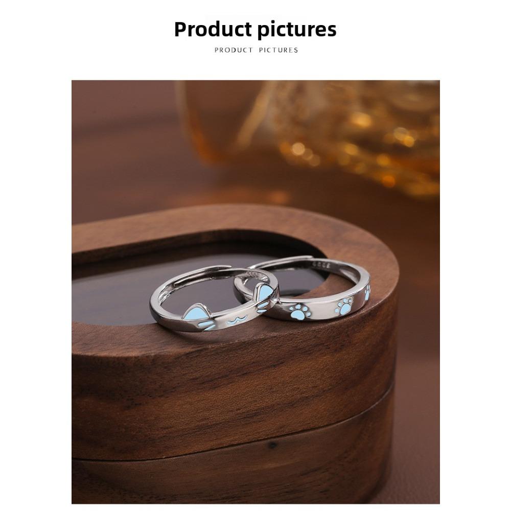 Luminous Cat and Dog Couple Ring Niche Design Simple Cartoon Plain Ring Pair Ring Opening Refers To Valentine's Day Gift