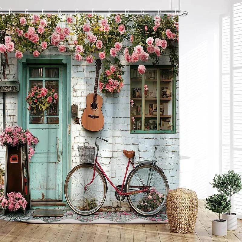 Tenda Doccia Vintage Strada Italiana Architettura ad Arco Pianta Floreale Scenario Tessuto Decorazione Bagno Casa Tende da Bagno con Ganci