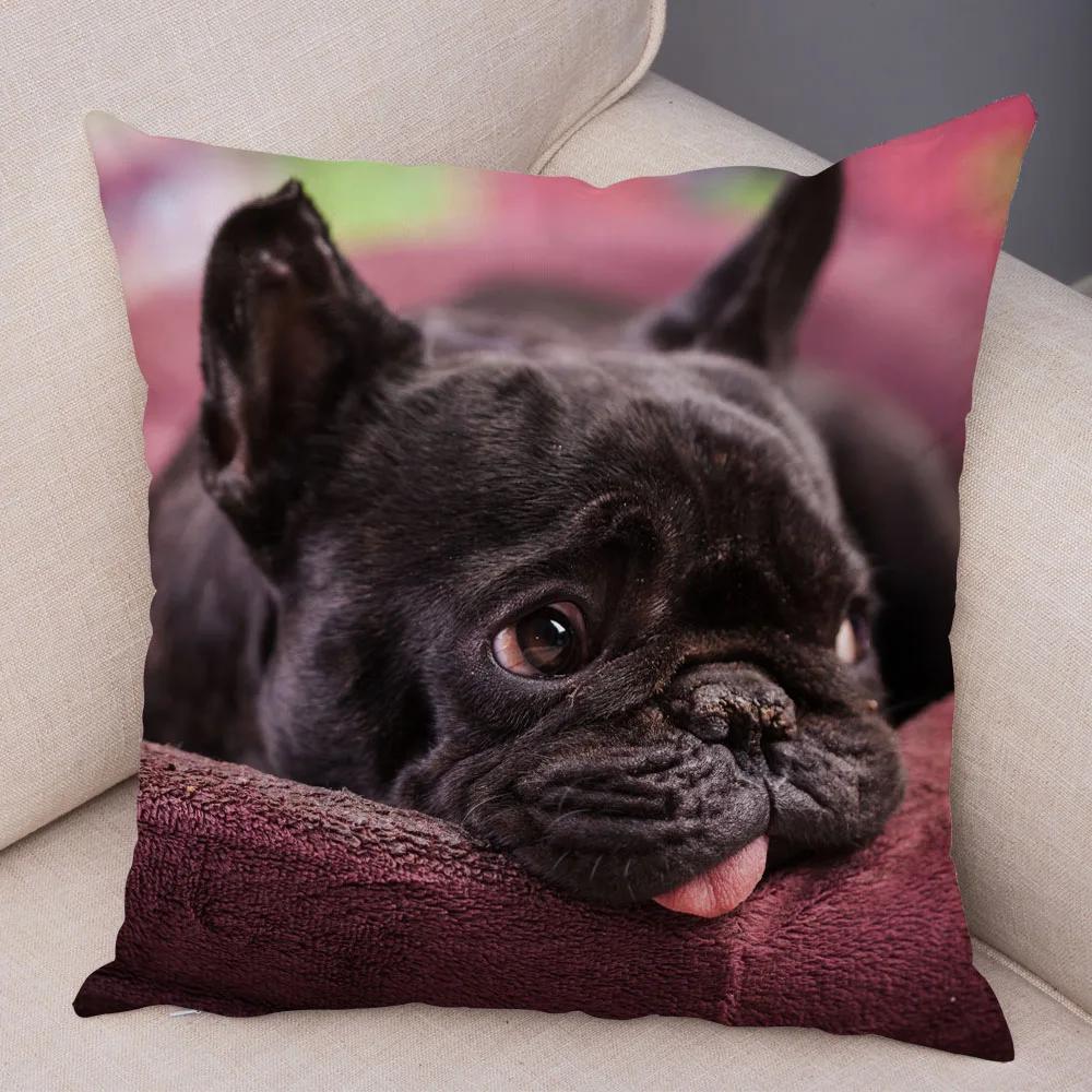 Cute Pet Mini French Bulldog Throw Pillow Cover With Short Plush Print Living Room Sofa Decoration Cushion Cover Pillow Covers