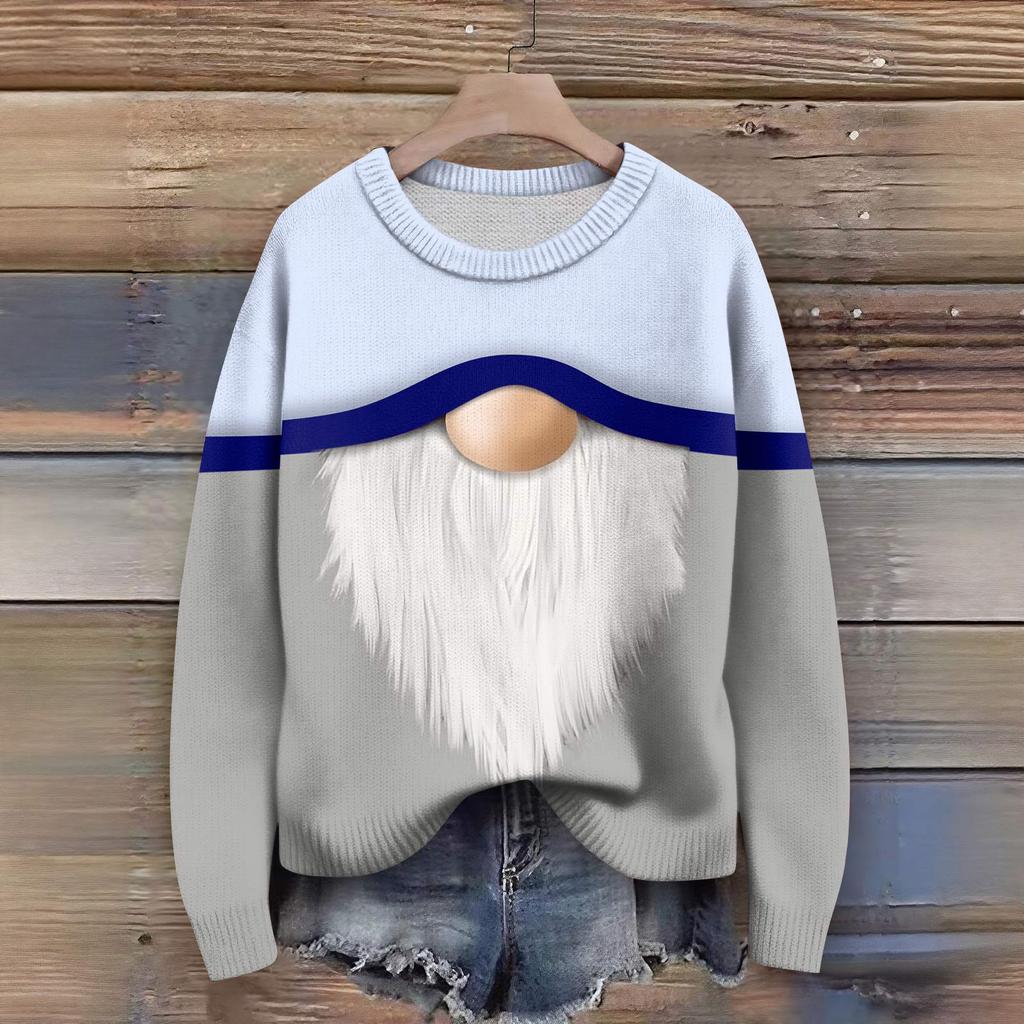Long Sleeve Pullover Sweaters For Women O Neck Casual Cute Printing Knit Oversized Sweater