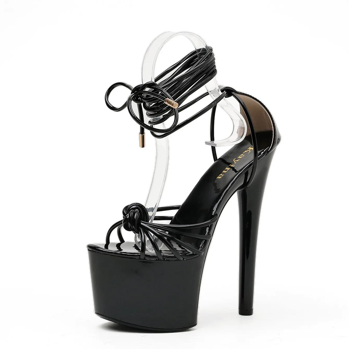 

Летние Сексуальные Женские Босоножки на Платформе с Узким Ремнем 2025 Новые Поступления Женские Туфли на Тонком Высоком Каблуке с Ремешком на Пряжке для Ночного Клуба сандалии 41 чёрный