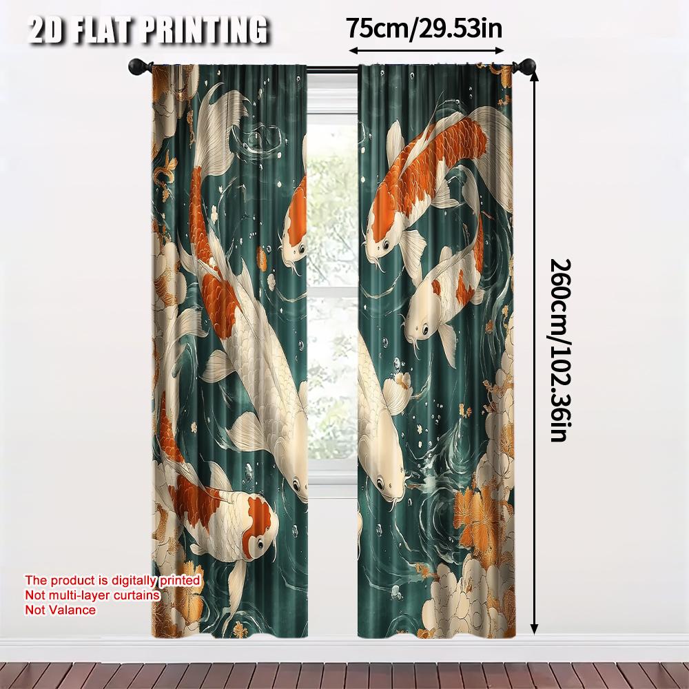 Curtains Digital Printed Print Koi Fish Pond Without Rod Decorations Outdoor Living Curtain Set Of 2 Classic Made Polyester Washable