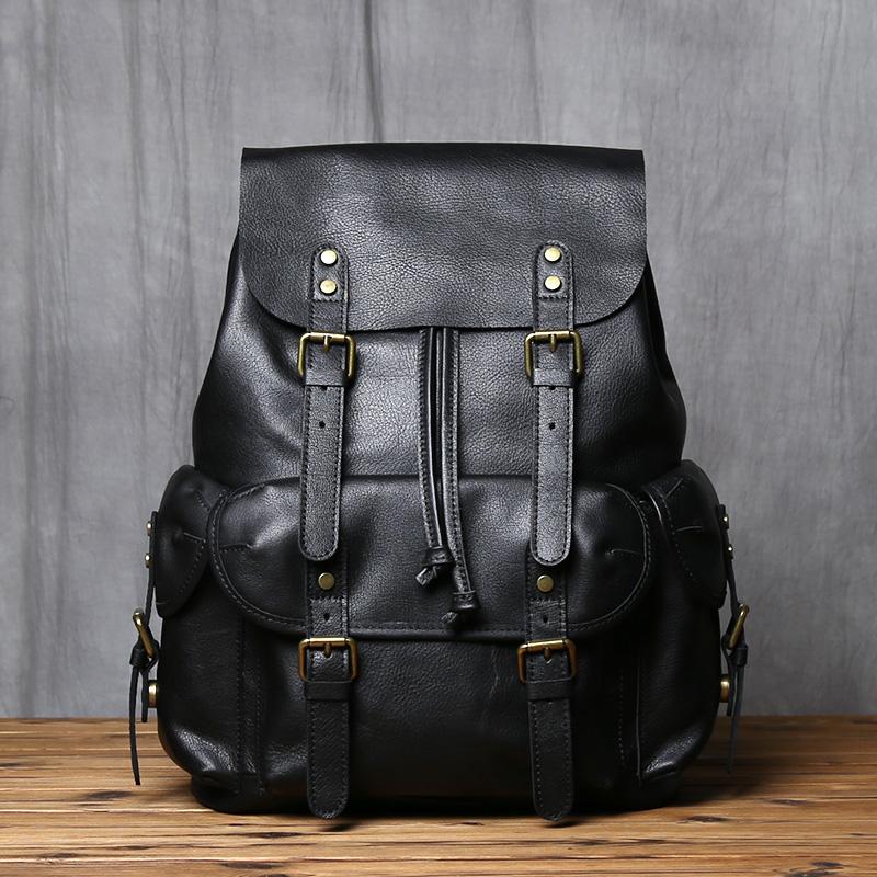NZPJ Genuine Leather Men s Backpack Casual Men s Bag Natural Cowhide Book Bag Laptop Computer Bag Large Capacity Backpack чёрный