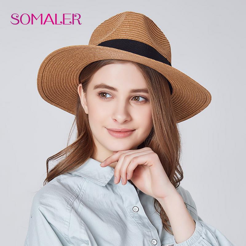 SOMALER Summer Hats For Women Sun Protection Man Panama Hat Straw Beach Hat UV Protection Travel Cap