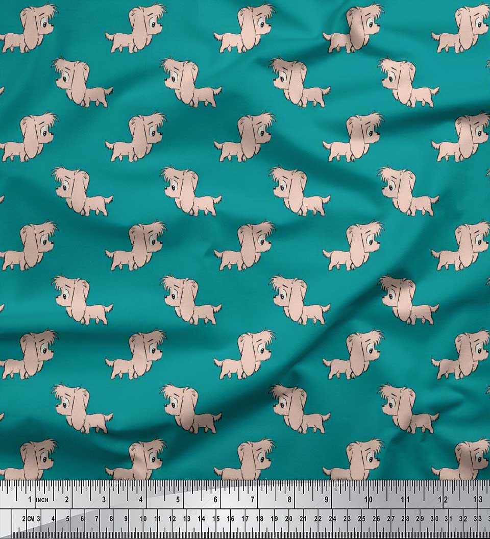 

Тканина Soimoi Japan Crepe Satin Тканина з принтом Кінг Чарльз Спаніель Щеня Собака на метр 42 дюйма 42 Inch Wide - Poly Crepe зелений