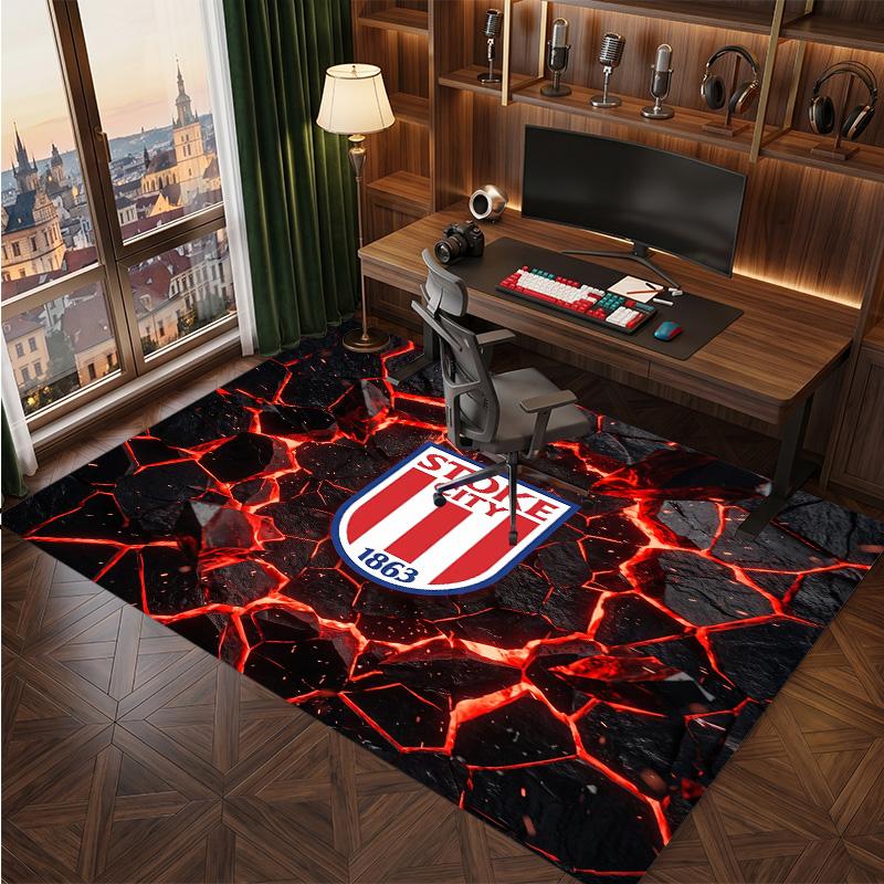 Stoke City Football Print Crystal Velvet Rug, Comfortable Water Absorbent Non Slip Indoor Floor Carpet
