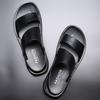 Men Black Leather Sandals Summer Brown Outdoor Hiking Sandals Wide Head Beach Shoes for Father Over Sized