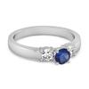 Blue Sapphire Elegant Three Stone Ring - 925  Sterling Silver
