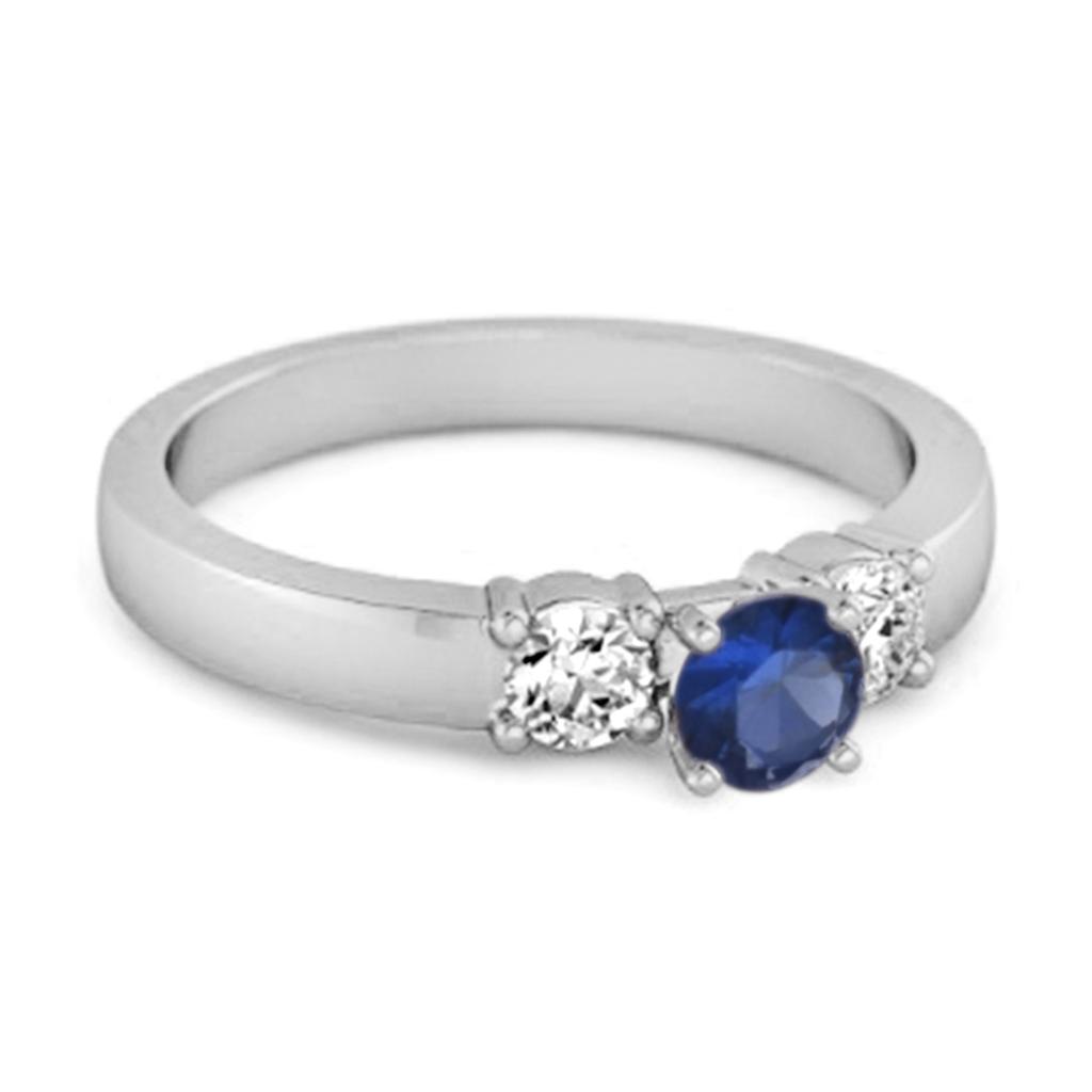 Blue Sapphire Elegant Three Stone Ring - 925  Sterling Silver