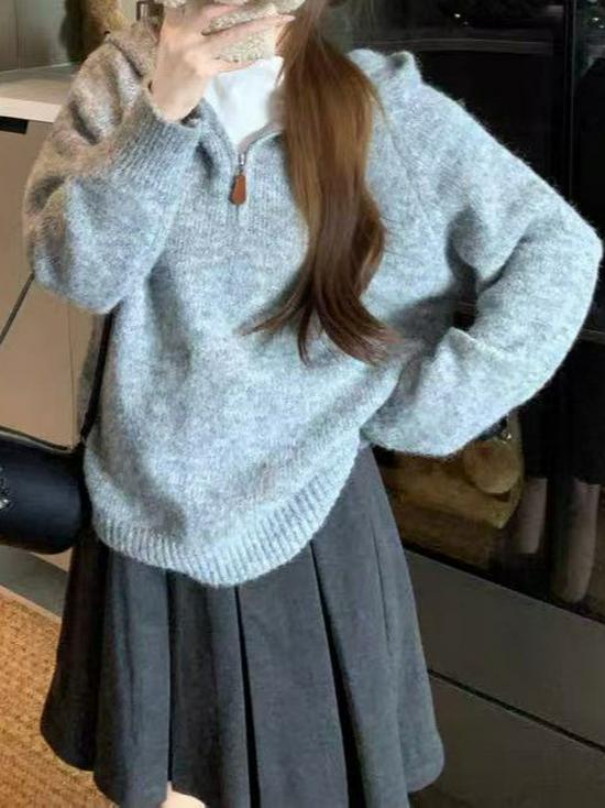 Women's Petite Korean Loose Knit Hooded Sweater - Autumn/Winter Style
