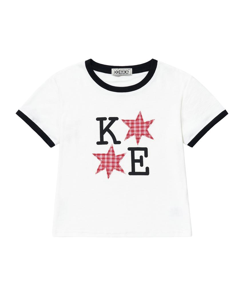 KKEEE Ke Two-Star Patch Ringer Short Sleeve T-Shirt