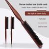 Fluffy Tooth Three-Row Boar Bristle Hairdressing Comb - Wooden, Pointed, Long Handle for Teasing, Curling, and Styling