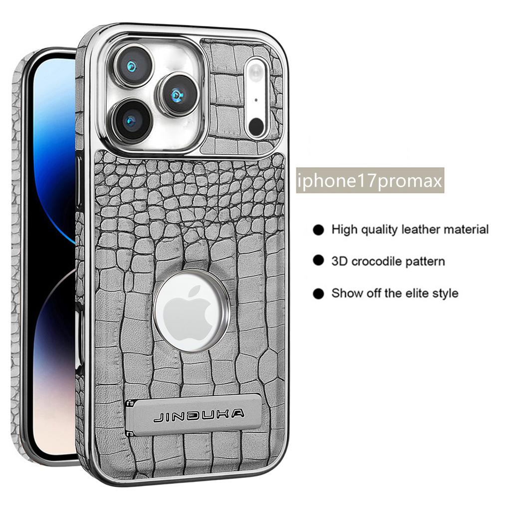 Luxury Crocodile-Patterned Leather Magsafe Case For iPhone 17 16 15 14 13 12 11 Pro Max 17Air With Folding Stand Flannel Lining
