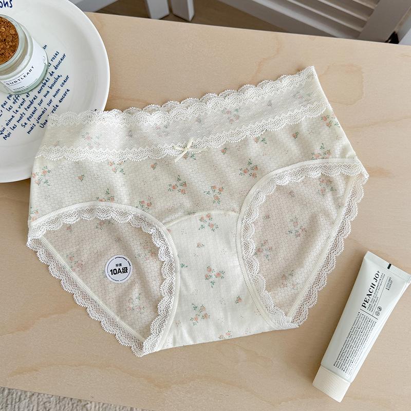 

5278 #Кружевные трусики в горошек «Снежинка» Женские 10A Бактериостатическая ластовица с бантом с принтом средней посадки Ультратонкие женские трусики L шампанского