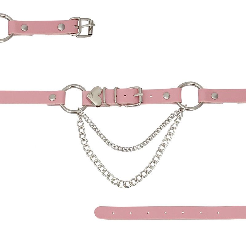 Punk PU leather collar heart-shaped peach heart chain necklace original goth neck chain love exaggerated collarbone chain