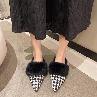 Nuove Pantofole Invernali Baotou da Donna a Punta con Pelliccia Sintetica Slip-on Suole Morbide Antiscivolo Comode Scarpe Piatte